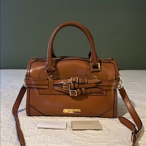 Burberry Brown Leather Satchel with Buckle Detail